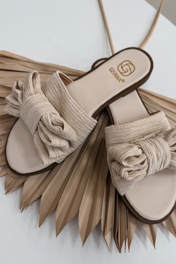 Chaussons pour femmes avec larges talons et nœuds couleur sable Amivelle 2