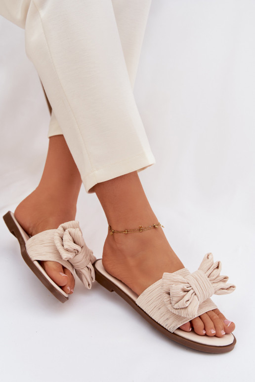 Chaussons pour femmes avec larges talons et nœuds couleur sable Amivelle