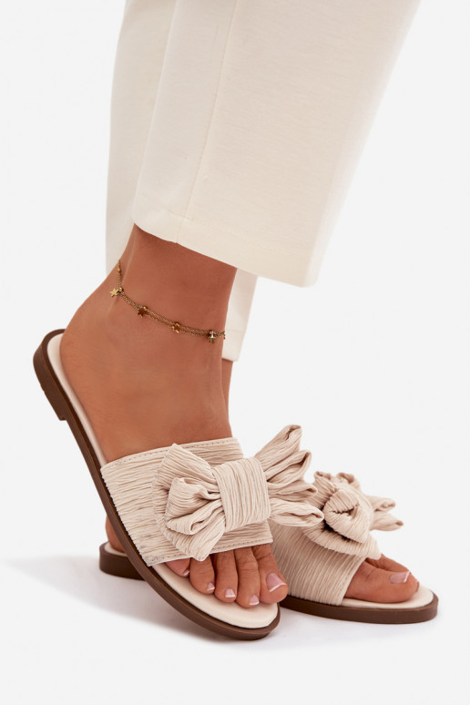 Chaussons pour femmes avec larges talons et nœuds couleur sable Amivelle