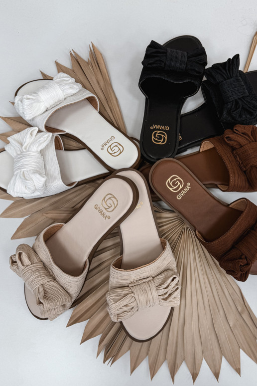 Chaussons pour femmes avec larges talons et nœuds couleur sable Amivelle