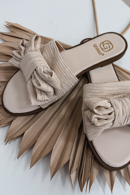 Chaussons pour femmes avec larges talons et nœuds couleur sable Amivelle