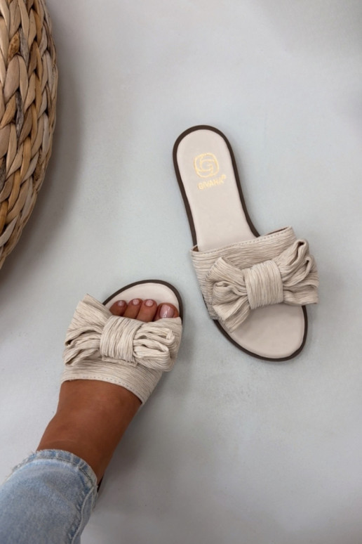 Chaussons pour femmes avec larges talons et nœuds couleur sable Amivelle