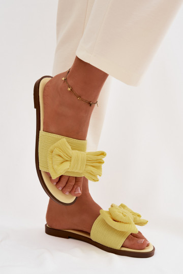 Chaussons pour femmes avec larges talons et nœuds couleur jaune Amivelle