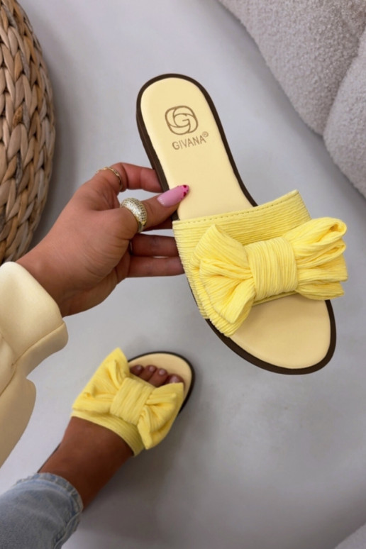 Chaussons pour femmes avec larges talons et nœuds couleur jaune Amivelle