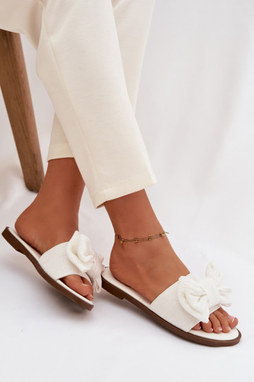 Mules à talons larges et nœuds, blanches Amivelle