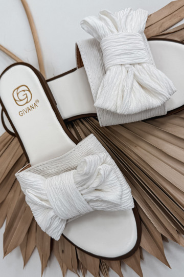 Mules à talons larges et nœuds, blanches Amivelle 2