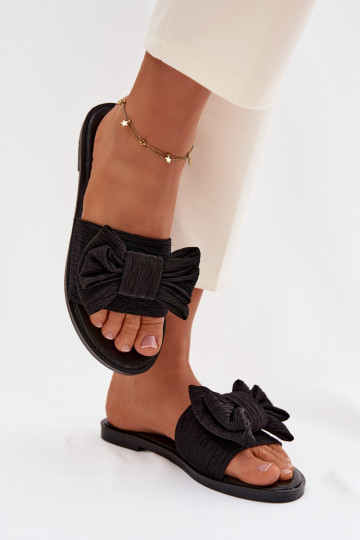 Chaussons pour femmes noirs à talons larges avec nœuds Amivelle