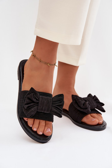 Chaussons pour femmes noirs à talons larges avec nœuds Amivelle 2