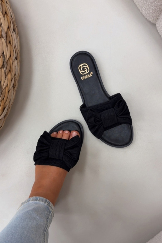 Chaussons pour femmes noirs à talons larges avec nœuds Amivelle