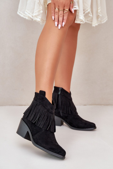 bottes style coÀboy Féminin Au Château en daim écologiqueoÀe couleur noire S.Barski HY42-127