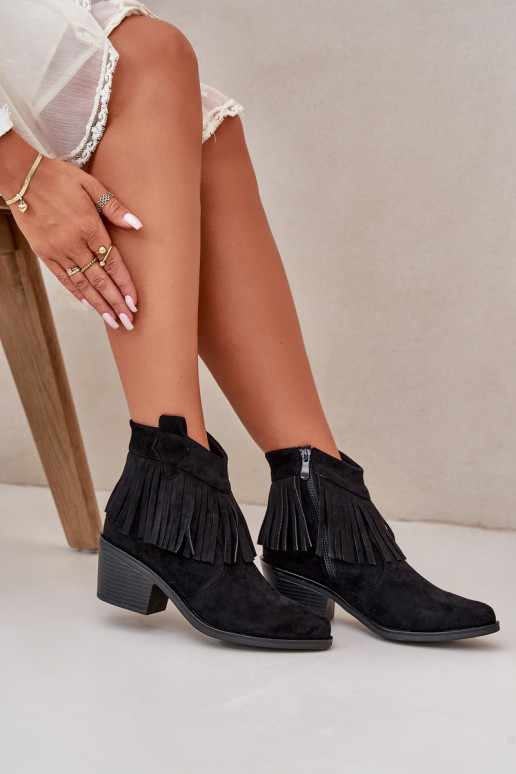 bottes style coÀboy Féminin Au Château en daim écologiqueoÀe couleur noire S.Barski HY42-127