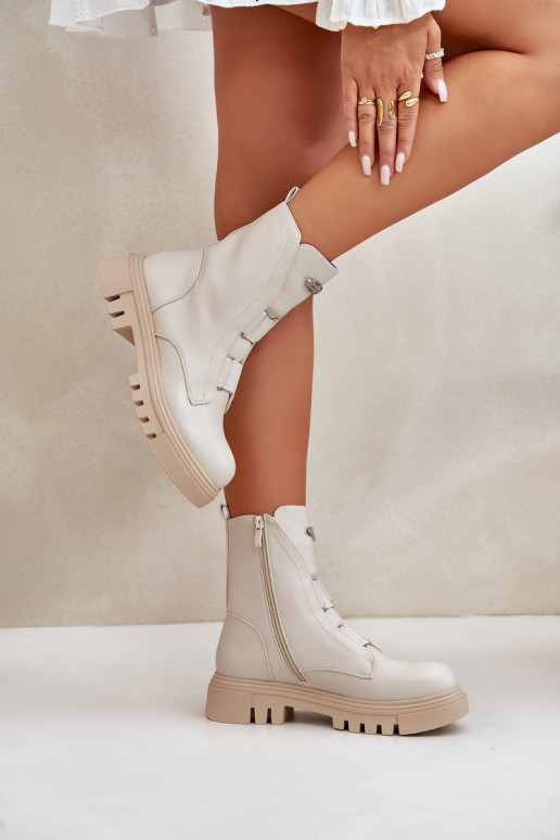 réchauffer Bottines de travail Féminin Au Château Eko Peau couleur ivoire Il fautilyra