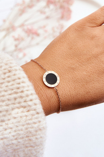 Bracelet de célébrité pour femmes de couleur noire et rond de couleur rose doré