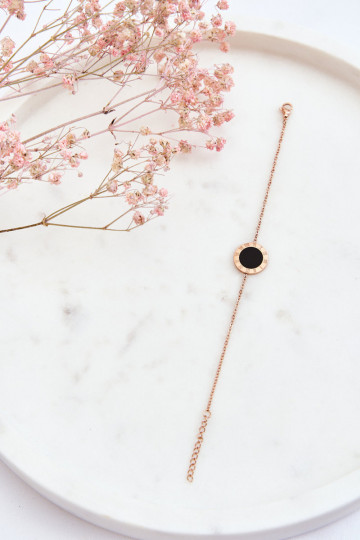 Bracelet de célébrité pour femmes de couleur noire et rond de couleur rose doré 2