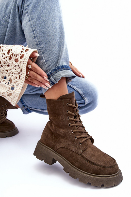 Chaussures en daim chaussures réchauffer avec des talons larges couleur kaki Zikey