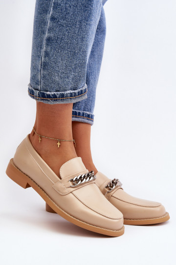 Féminin Eko Peau Mocassins avec des chaînes beige Nohlies 2
