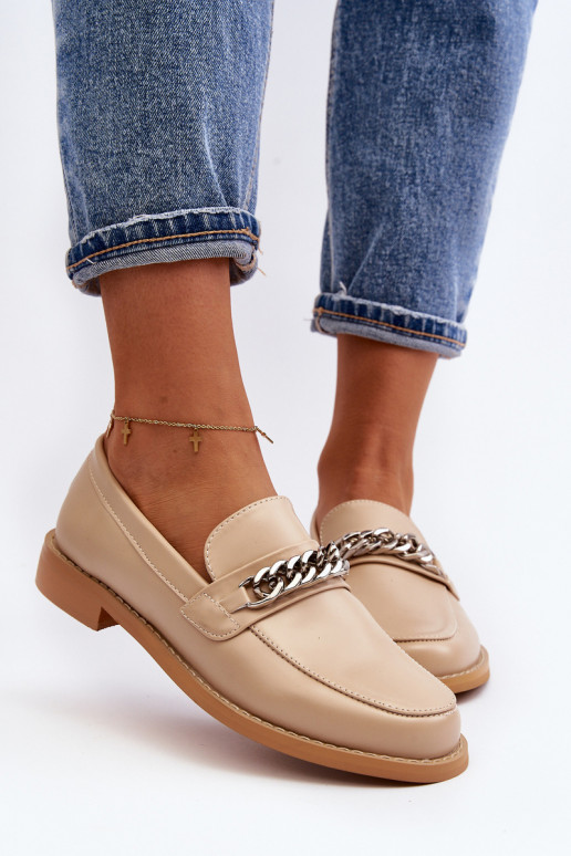 Féminin Eko Peau Mocassins avec des chaînes beige Nohlies