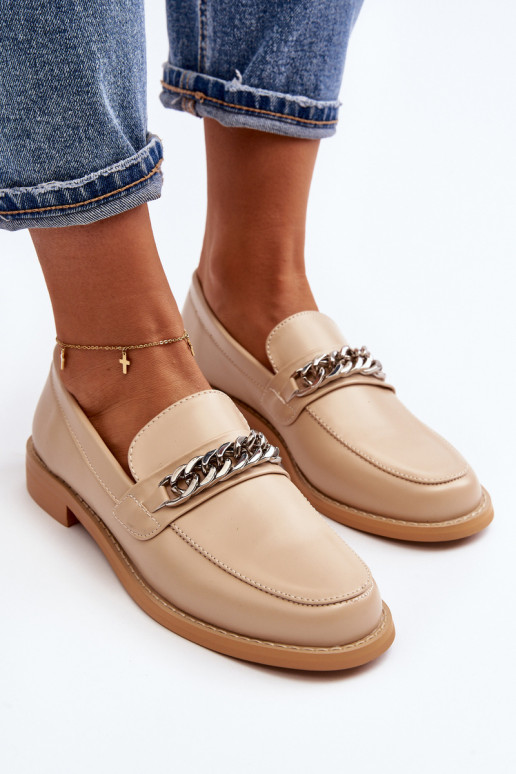 Féminin Eko Peau Mocassins avec des chaînes beige Nohlies