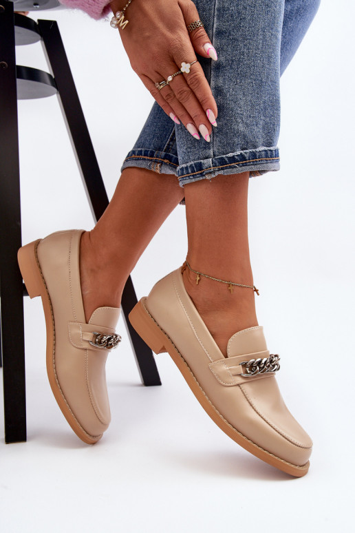 Féminin Eko Peau Mocassins avec des chaînes beige Nohlies