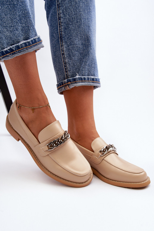 Féminin Eko Peau Mocassins avec des chaînes beige Nohlies