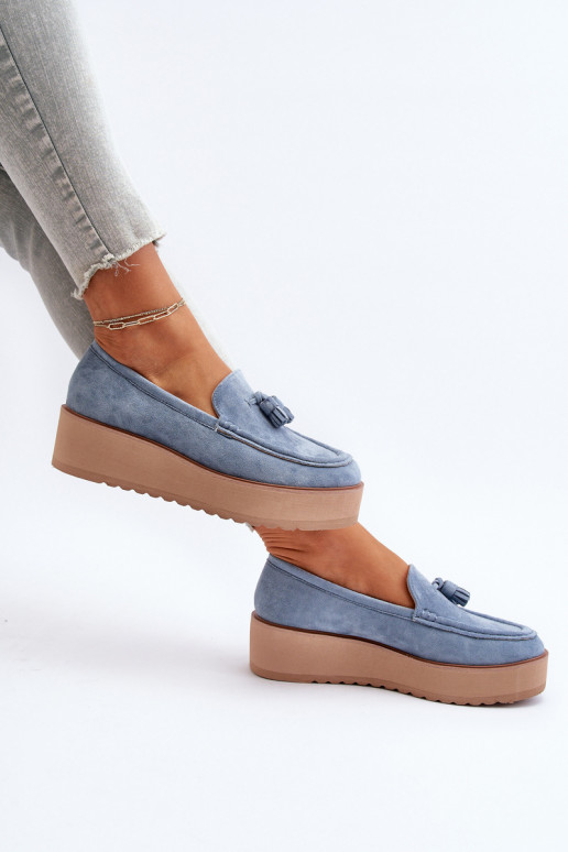 Mocassins plateforme femme avec des franges couleur bleue Mialani
