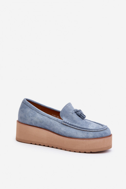 Mocassins plateforme femme avec des franges couleur bleue Mialani