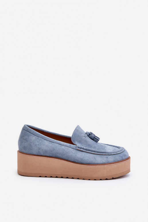 Mocassins plateforme femme avec des franges couleur bleue Mialani