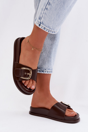Chaussons pour femmes avec boucles dorées, couleur chocolat Rosivana