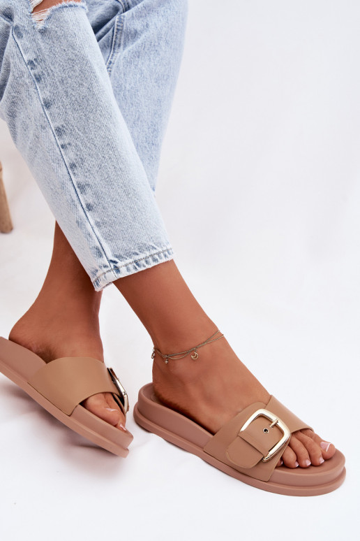 Pantoufles pour femmes avec boucles dorées beige Rosivana