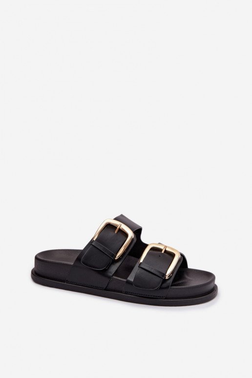 Pantoufles pour femmes Eko Peau Ze couleur doréemi avec bouclesmi couleur noire Tervessa