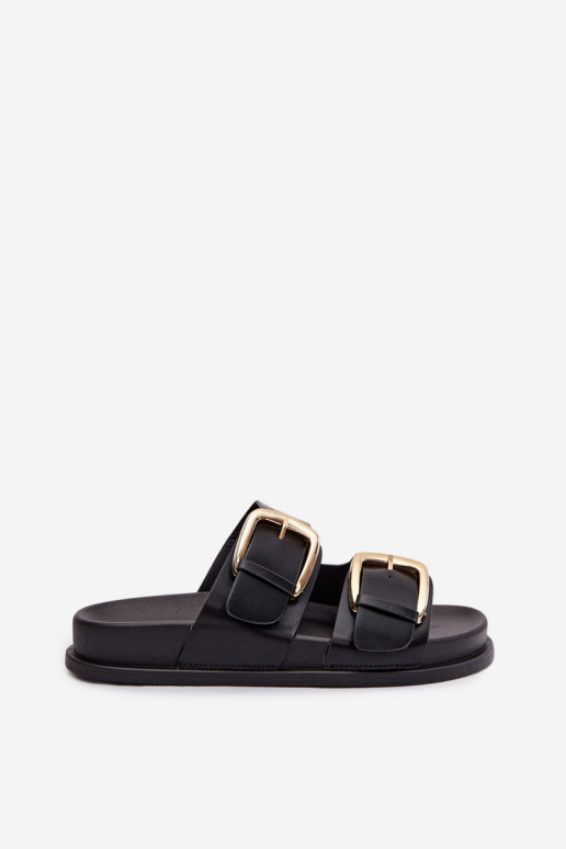 Pantoufles pour femmes Eko Peau Ze couleur doréemi avec bouclesmi couleur noire Tervessa