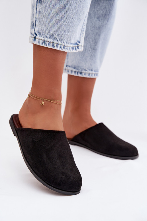 Chaussons Appartement pour femmesen daim écologiqueu couleur noire Veronelle