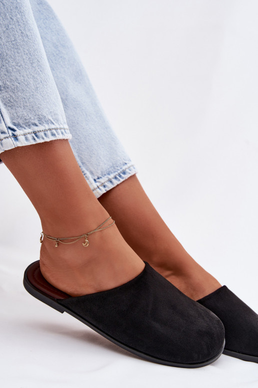Chaussons Appartement pour femmesen daim écologiqueu couleur noire Veronelle