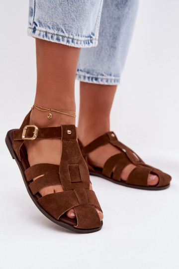 Sandales romaines femme à semelle plate couleur brune « Belanessa » 2