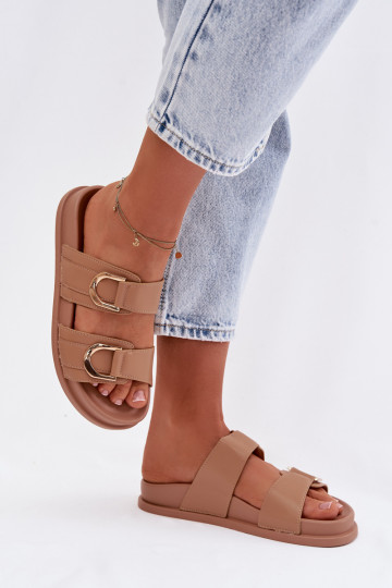 Eko Pantoufles en cuir Féminin avec des bandes beige Rosinessa