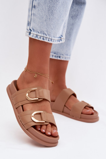 Eko Pantoufles en cuir Féminin avec des bandes beige Rosinessa 2