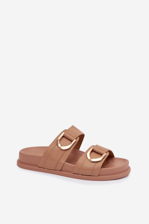 Eko Pantoufles en cuir Féminin avec des bandes beige Rosinessa