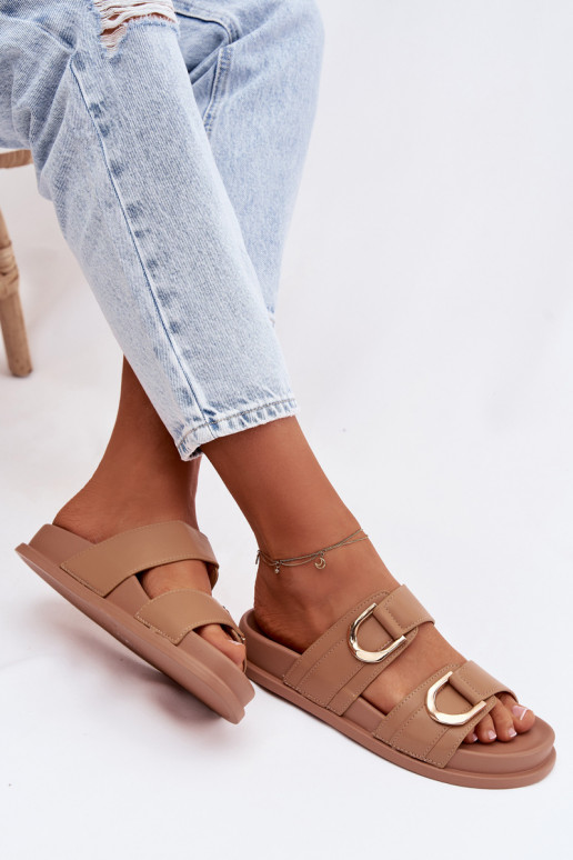 Eko Pantoufles en cuir Féminin avec des bandes beige Rosinessa