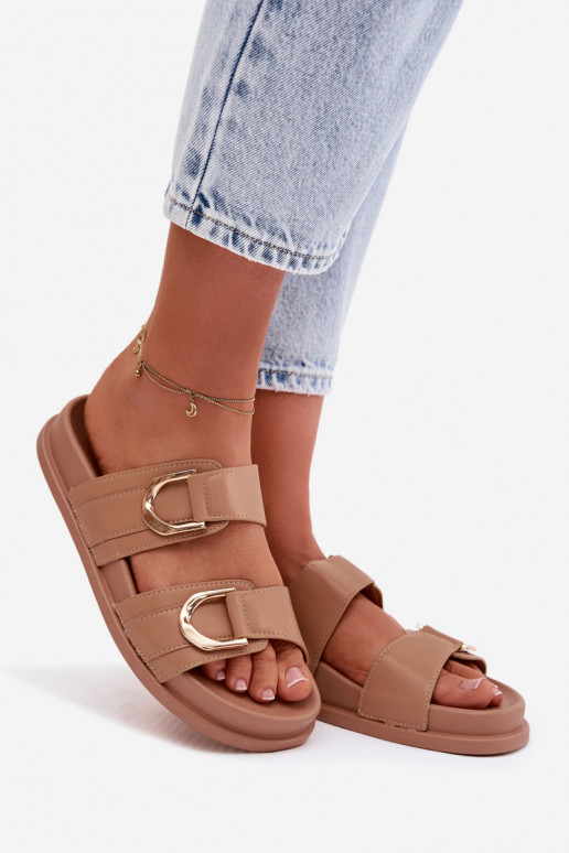 Eko Pantoufles en cuir Féminin avec des bandes beige Rosinessa