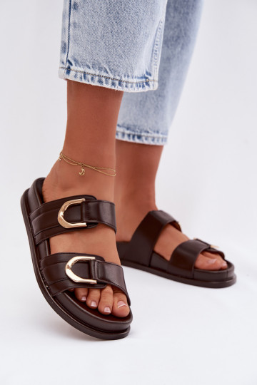 Eko Pantoufles en cuir Féminin avec des bandes CzekoladoÀe Rosinessa 2