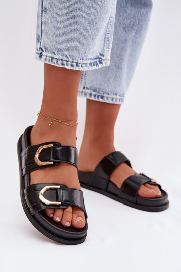 Pantoufles en simili cuir pour femmes avec des lanières de couleur noire Rosinessa 2