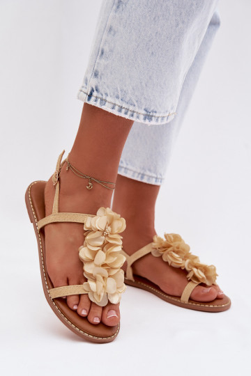 Sandales à semelles plates pour femmes avec des motifs floraux de couleur dorée Noemia 2