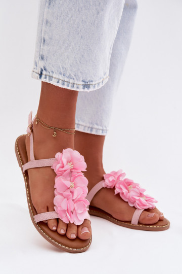 Sandales à semelles plates pour femmes avec des motifs floraux de couleur rose Noemia 2