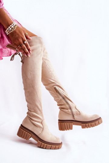 Bottes longues en daim pour femmes au-dessus du genou couleur ivoire Cheera 2