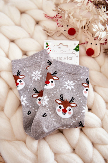 Chaussettes de Noël pour femmes avec paillettes Renne couleur grise