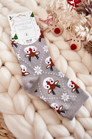 Chaussettes de Noël pour femmes avec paillettes Renne couleur grise 2