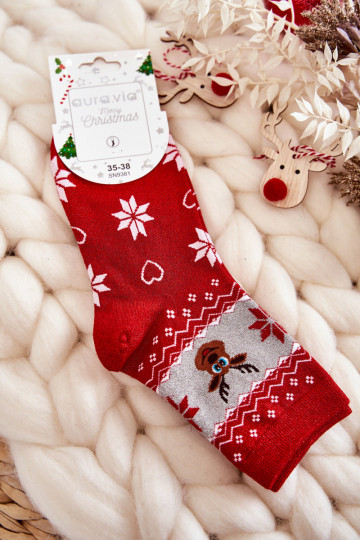 Chaussettes de Noël pour femmes avec paillettes Renne couleur rouge-gris 2
