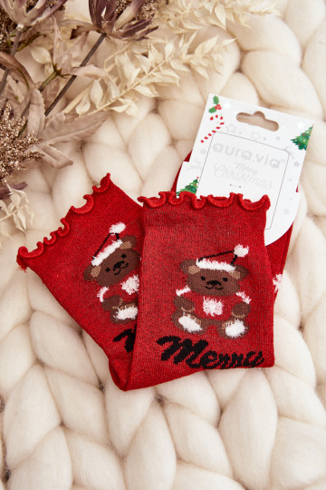 Chaussettes de Noël pour femmes avec paillettes et ourson couleur rouge 2