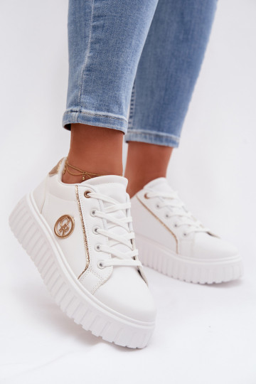 Chaussures modèle baskets Féminin avec une plateforme Avec des décorations Detalem couleur blanche Iselora 2