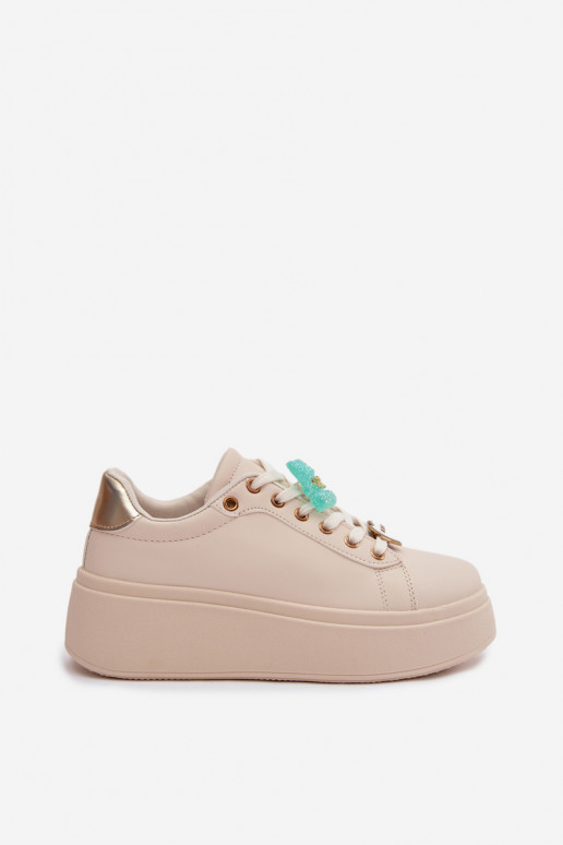 Chaussures modèle baskets Féminin avec une plateformePrzypinkami Nounours avec des coeurs beige Selorissa